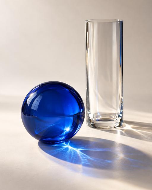 Blue Refraction, by Elena Demostill, AI-generated still-life photography, 2026